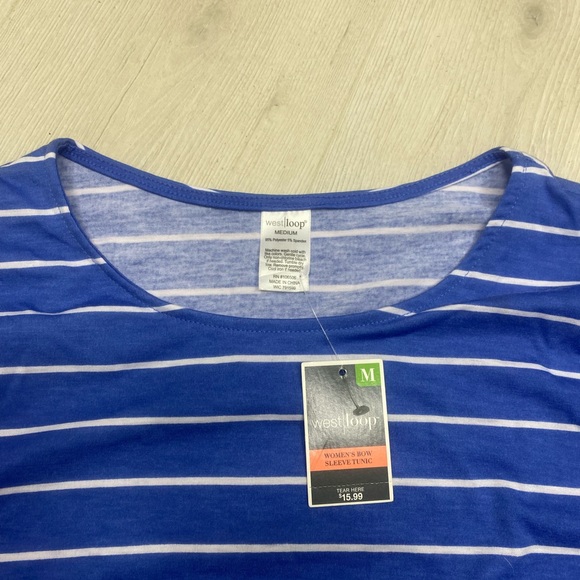 West Loop Striped Blue and White Tunic with Tie Sleeves - Picture 3 of 6